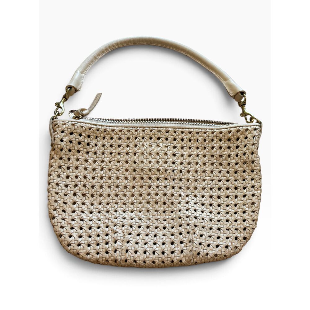 Clare V. Petit Moyen Cream Woven Leather Crossbody Shoulder Bag